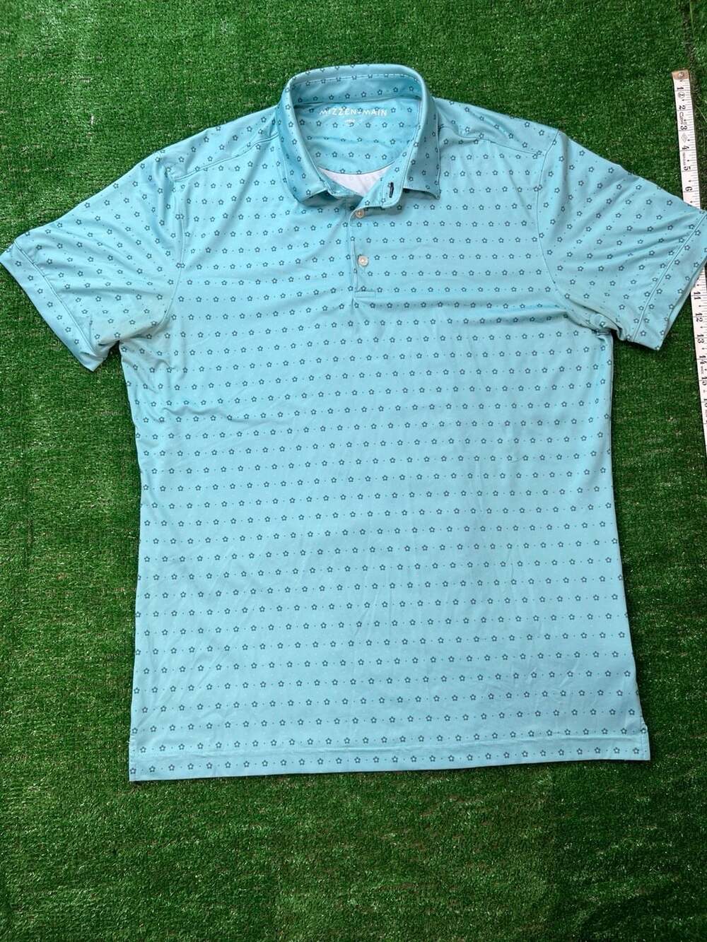 Mizzen + Main Polo Shirt Size Large Blue Floral Print Performance Golf